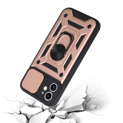 For Apple iPhone SE 2022 /SE 2020/8/7 Hybrid Cases with Camera Lens Cover, Ring Kickstand Rugged Dual Layer Heavy Duty Rose Gold Phone Case Cover