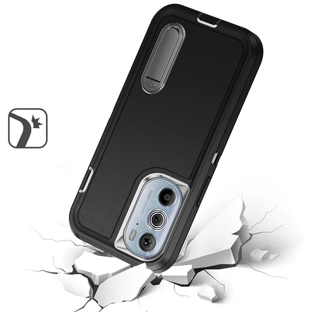 For Motorola Edge+ 2022 /Edge Plus Hybrid 3 Layers 3in1 Hard PC Shockproof with Kickstand Heavy Duty Rubber Anti-Drop  Phone Case Cover