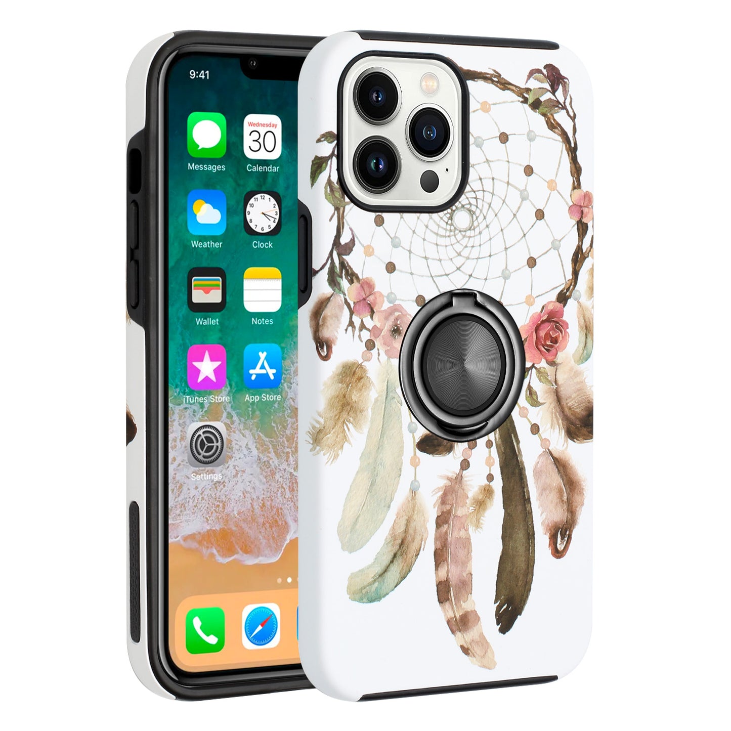 For Apple iPhone 14 /Plus Pro Max Fashion Pattern Design Magnetic Ring Stand Hybrid TPU Hard Back Shockproof  Phone Case Cover