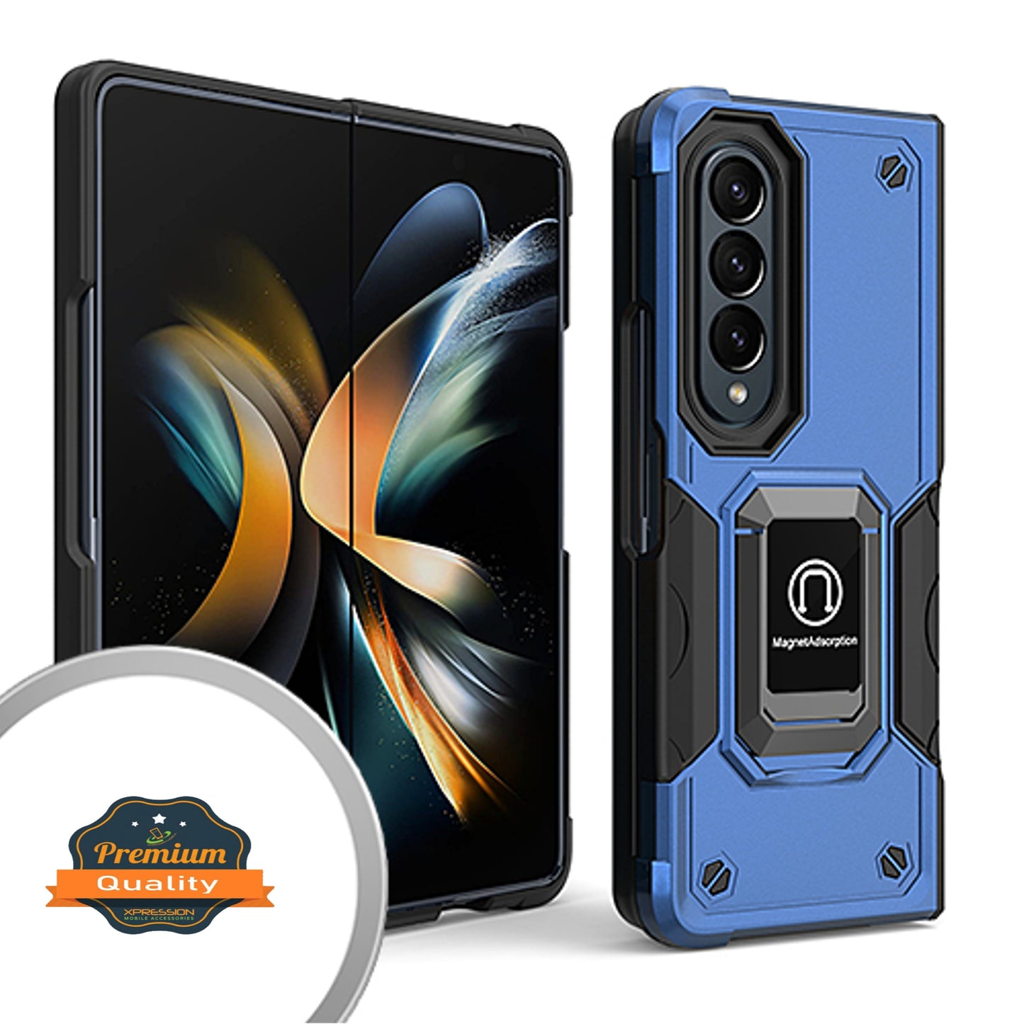 For Samsung Galaxy Z Fold 4 5G Heavy Duty Hybrid with Kickstand Ring Stand, Support Magnetic Car Mount Rugged TPU Shell  Phone Case Cover