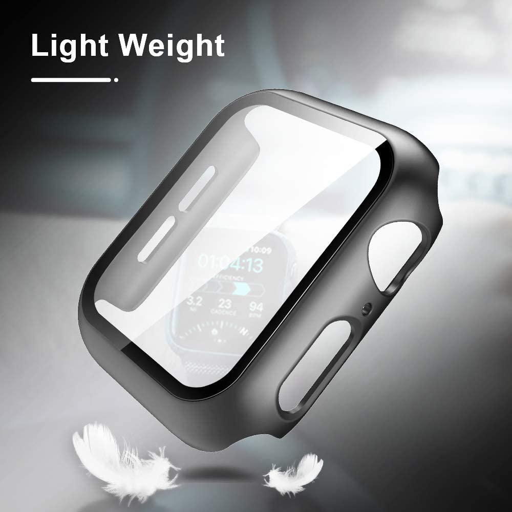 For Apple Watch 44mm Ultra Slim PC with Built in Clear Screen Protector Snap-on Full Coverage Shell Rubber TPU + Hard PC Frame for iWatch Series SE/6/5/4 Black Phone Case Cover