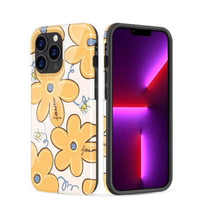 For Apple iPhone 11 (6.1") Pattern Stylish Fashion Design Hybrid Rubber TPU Hard PC Shockproof Armor Slim Fit Yellow Flowers Phone Case Cover