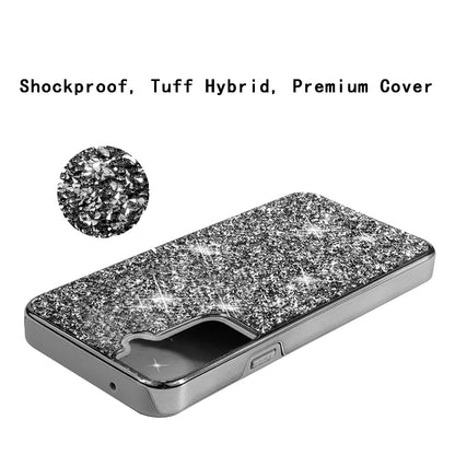 For Samsung Galaxy S22 /Plus Ultra Bling Rhinestone Diamond Shiny Glitter Hybrid Bumper Dual Layer Defender Rugged Shell Hard Rubber  Phone Case Cover