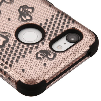 For Google Pixel 3 Hybrid Three Layer Hard PC Shockproof Heavy Duty TPU Rubber Anti-Drop Rose Gold Lace Flowers Phone Case Cover