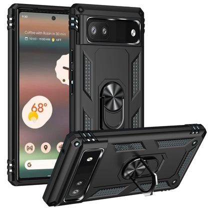 For Google Pixel 6A Military Grade Rugged Dual Layers Shockproof Hybrid Protection with 360° Magnetic Ring Kickstand  Phone Case Cover