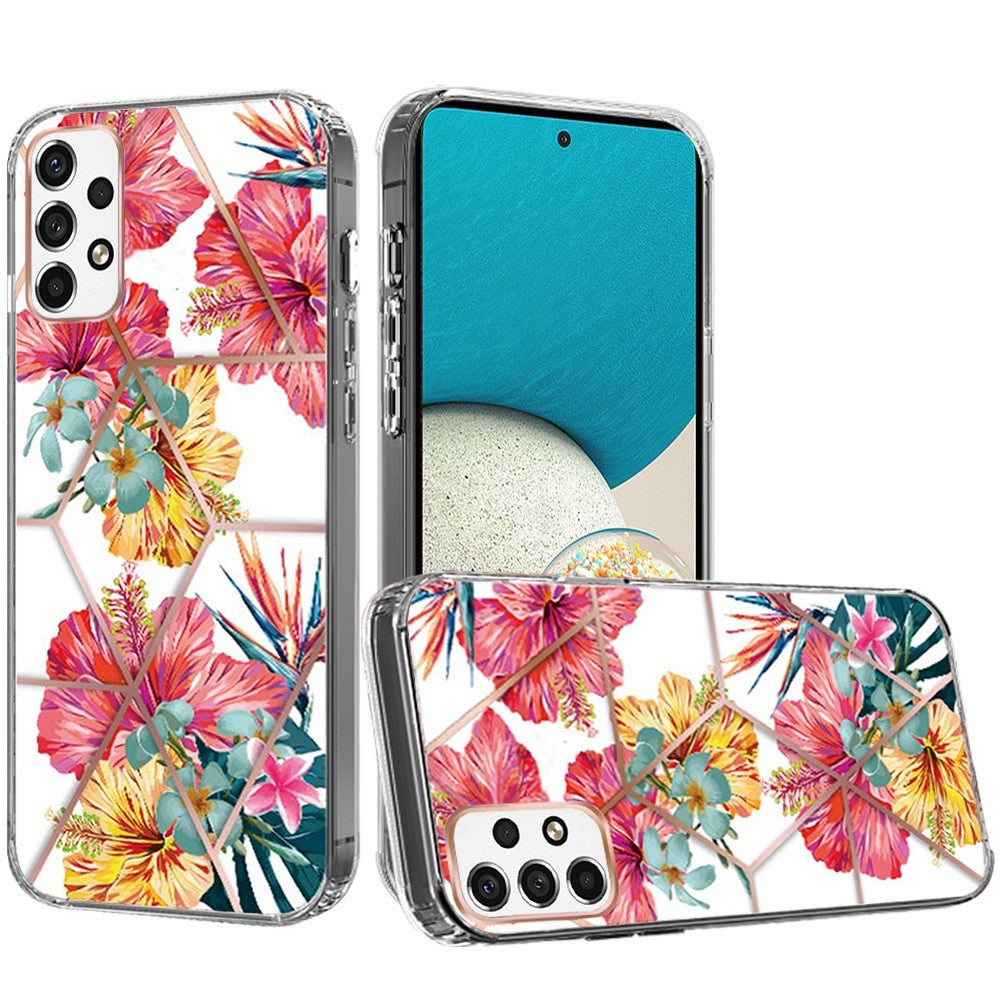 For Samsung Galaxy A53 5G Fashion Art Floral IMD Design Beautiful Flower Pattern Hybrid Protective Hard PC TPU Slim Back  Phone Case Cover