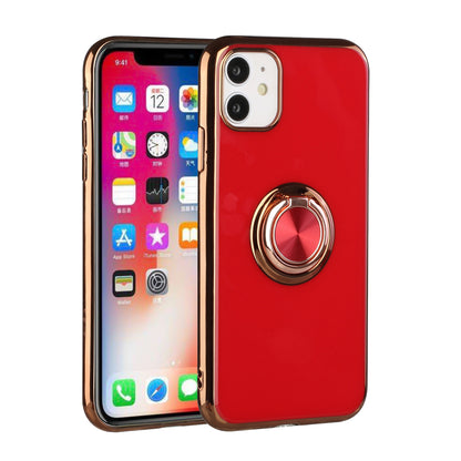 For Apple iPhone 11 (6.1") Slim Hybrid Metal Finger Ring Stand Electroplated Edges TPU Frame Shock-Absorption Bumper  Phone Case Cover