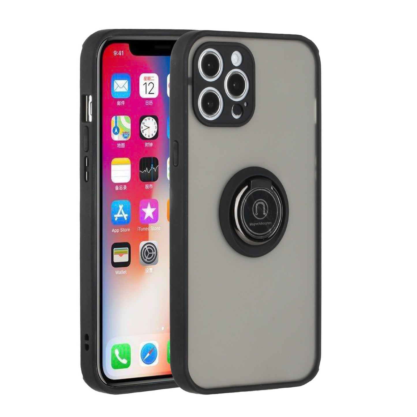 For Apple iPhone 13 /Pro Max Mini Hybrid Protective PC & TPU Shockproof 360° Rotation Ring with Magnetic Metal Ring Stand & Covered Camera  Phone Case Cover