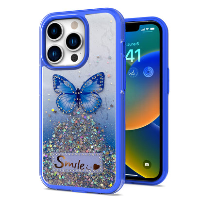 For Apple iPhone 11 (6.1") Butterfly Smile Glitter Bling Sparkle Epoxy Glittering Shining Hybrid Hard PC TPU Silicone Slim  Phone Case Cover