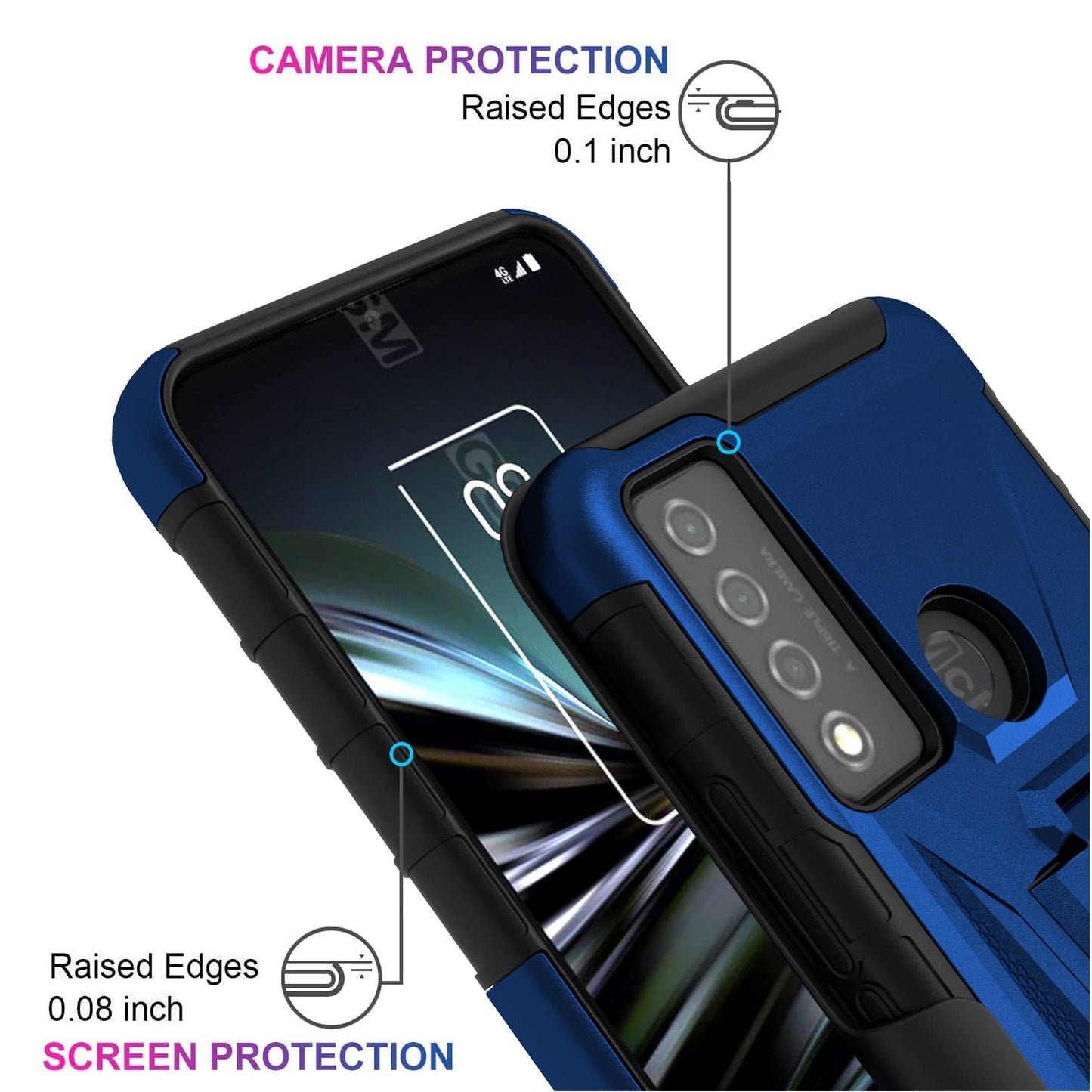 For Samsung Galaxy A03S Hybrid Belt Clip Holster with Built-in Kickstand, Heavy Duty Protective Shock Absorption Armor Defender Black Phone Case Cover