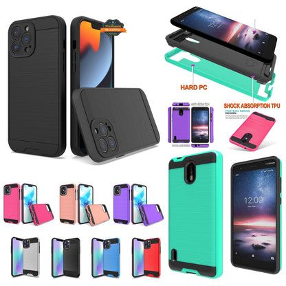 For Apple iPhone 11 (6.1") Rugged TPU + Hard PC Brushed Metal Texture Hybrid Dual Layer Defender Armor Shock Absorbing  Phone Case Cover