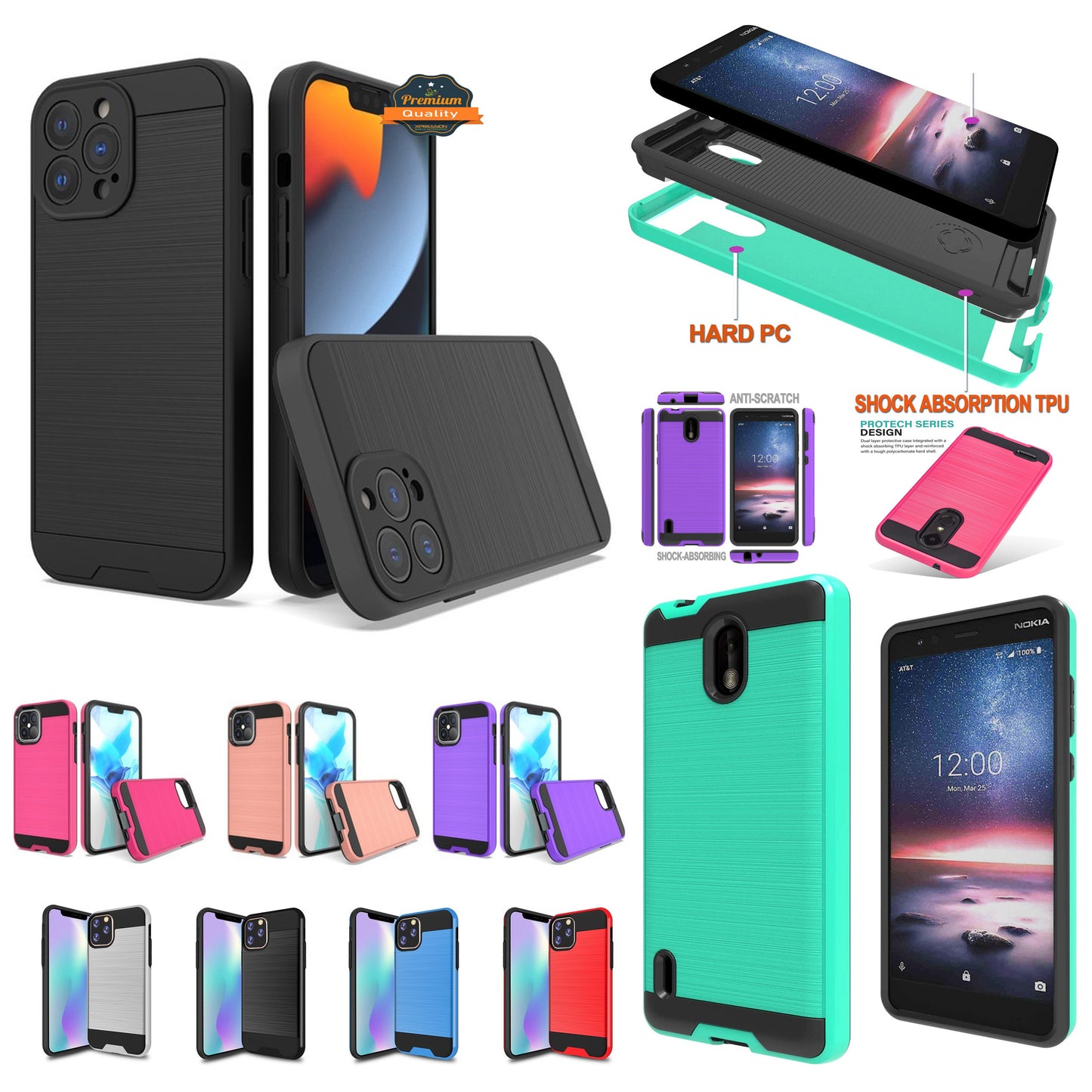 For Samsung Galaxy A53 5G Slim Rugged TPU + Hard PC Brushed Metal Texture Hybrid Dual Layer Defender Armor Shockproof  Phone Case Cover