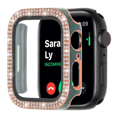 For Apple Watch Series 7/6/SE/5/4/3/2/1 Bling Diamond Rhinestone Full Coverage with Tempered Glass Screen Frame Cover