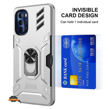 For Samsung Galaxy A03S Invisible Wallet Credit Card Holder with Ring Stand Kickstand Heavy Duty Slim Shockproof Hybrid  Phone Case Cover