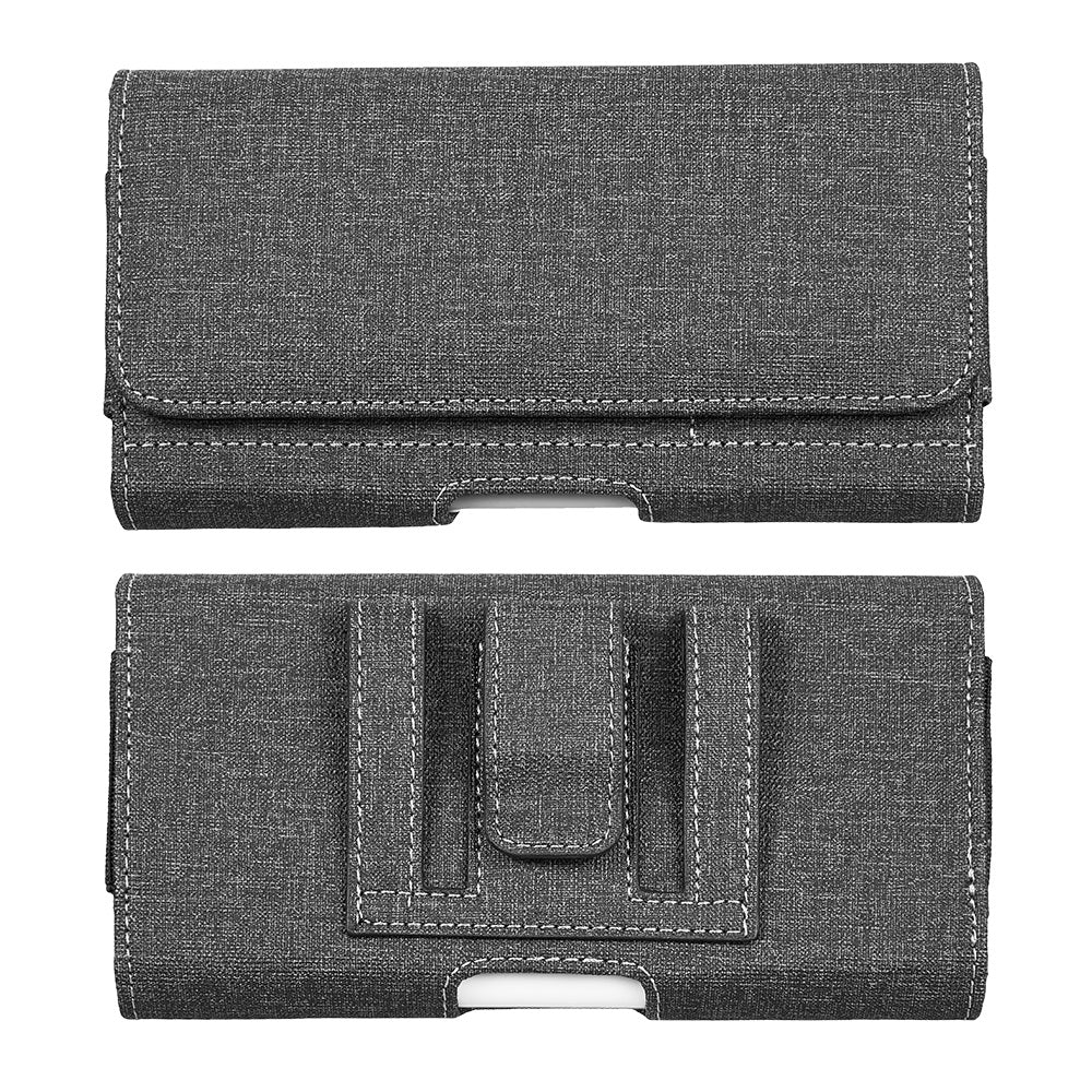 For Samsung Galaxy A23 5G Universal Horizontal Cell Phone Fabric Pouch Holster Carry Case with Credit Card Slots & Belt Clip Loop (XL) [Black]