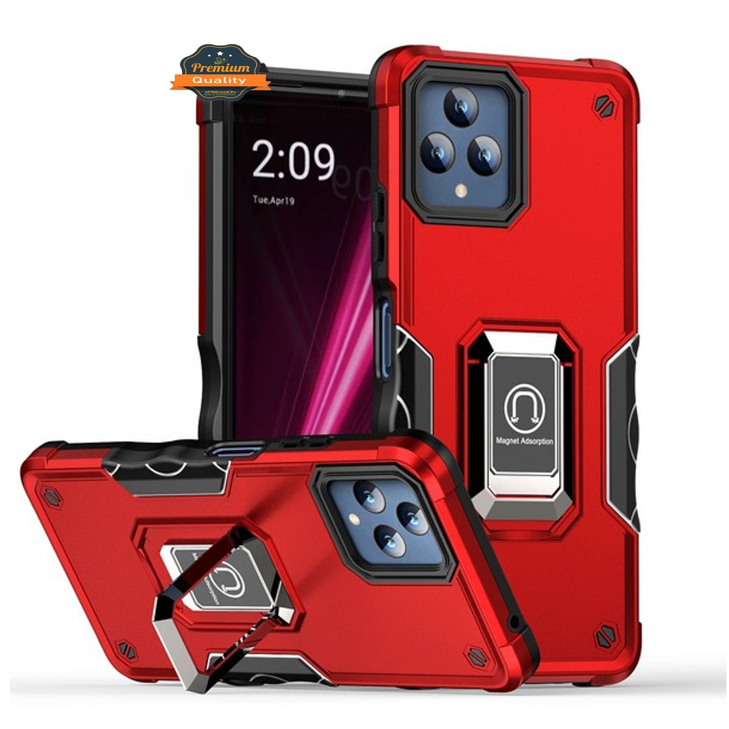 For T-Mobile Revvl 6 Pro 5G /Revvl 6 5G Hybrid 2 in 1 Hard PC TPU Heavy Duty Rugged Bumper Shockproof with Magnetic Ring Kickstand  Phone Case Cover