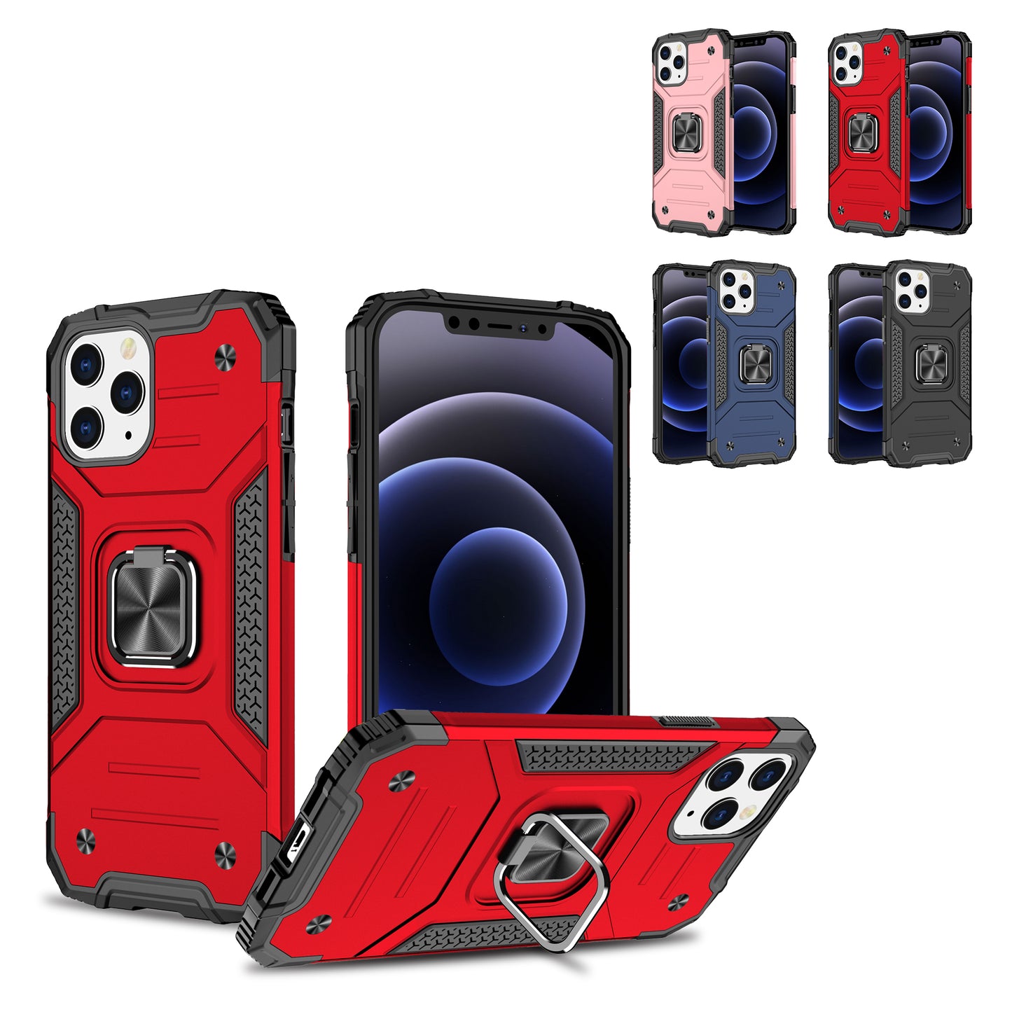 For Samsung Galaxy A42 5G Armor Stand Hybrid with Ring Holder Kickstand Shockproof Heavy-Duty Durable Rugged Dual Layer Red Phone Case Cover