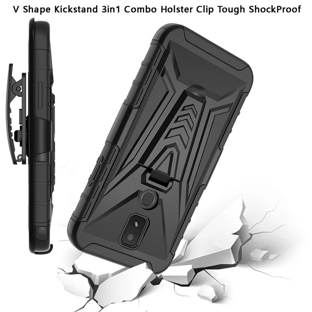 For Cricket Icon 3 (2021) Combo 3 in 1 Rugged Swivel Belt Clip Holster Heavy Duty Tuff Hybrid Armor Rubber TPU with Kickstand Stand  Phone Case Cover