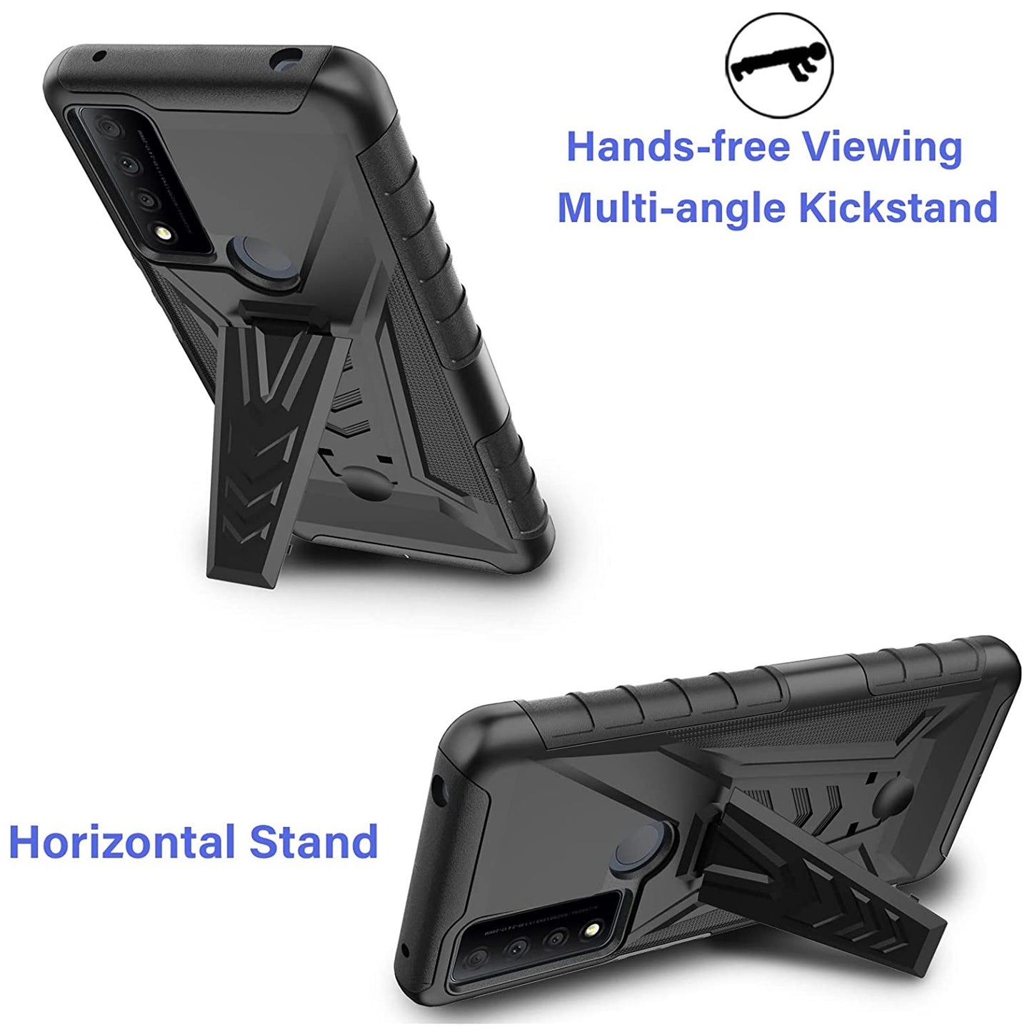 For Cricket Vision 3 Belt Clip Holster Dual Layer Shockproof with Clip On & Kickstand Heavy Duty Full Body 3in1 Hybrid Black Phone Case Cover