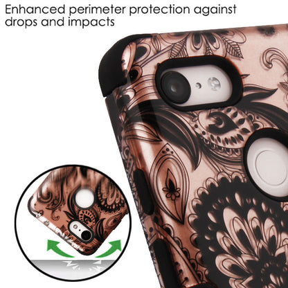 For Google Pixel 3 XL Hybrid Three Layer Hard PC Shockproof Heavy Duty TPU Rubber Anti-Drop Phoenix Flower Phone Case Cover