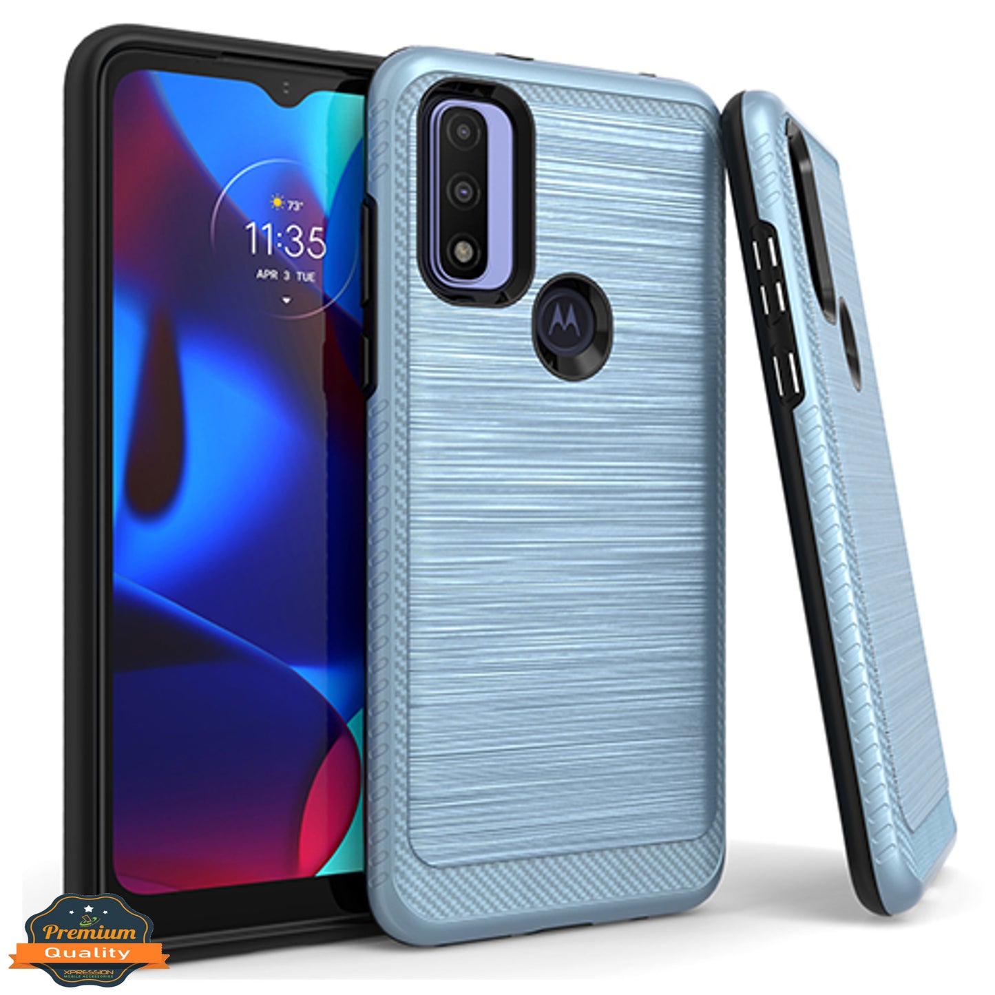 For Motorola Moto G Power 2022 (6.5") Armor Brushed Texture Rugged Carbon Fiber Design Shockproof Dual Layers Hard PC + TPU  Phone Case Cover