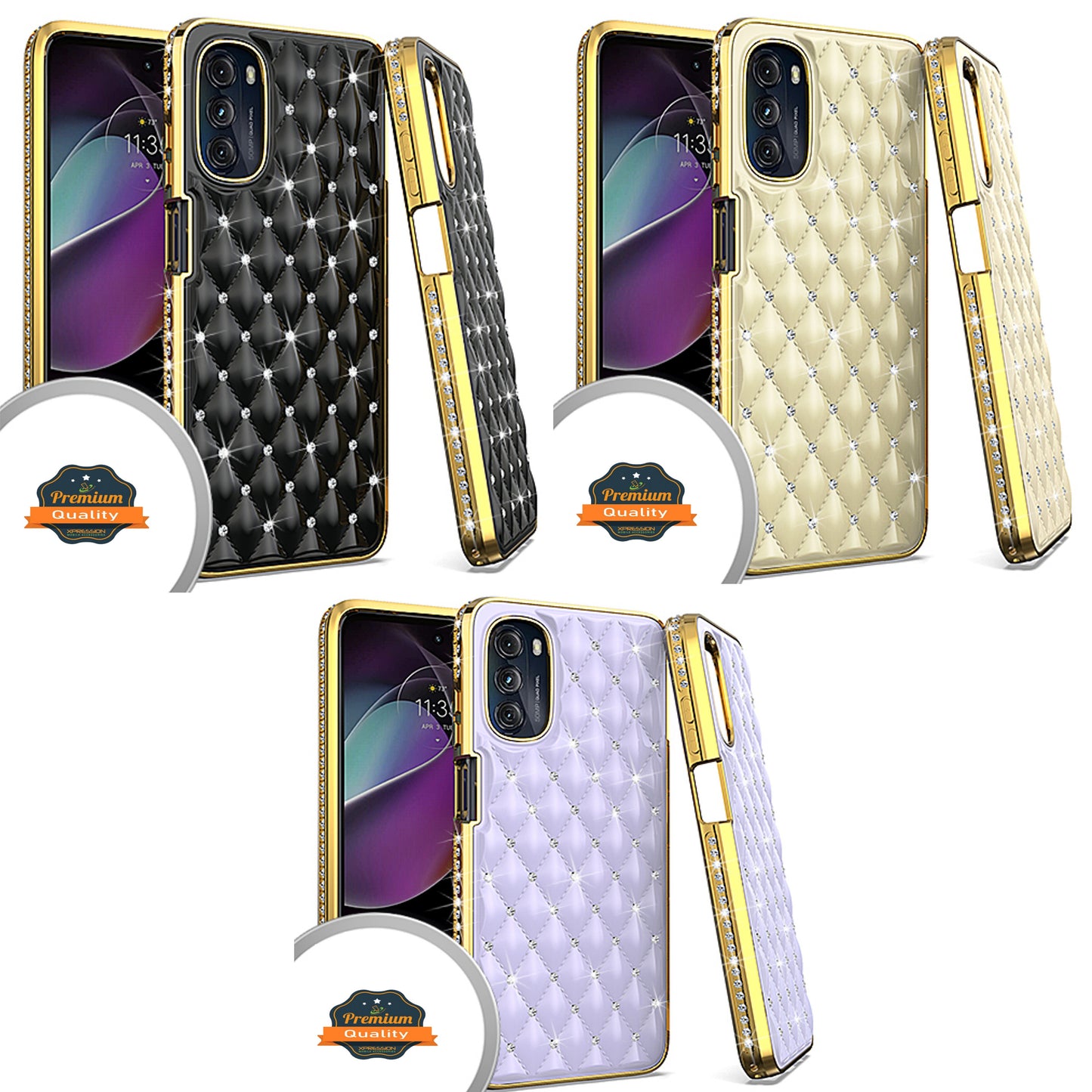 For Motorola Moto G 5G 2022 Diamonds Fashion Bling Rhinestone Glitter Luxury Plating Hybrid TPU Sturdy Hard PC TPU Back  Phone Case Cover