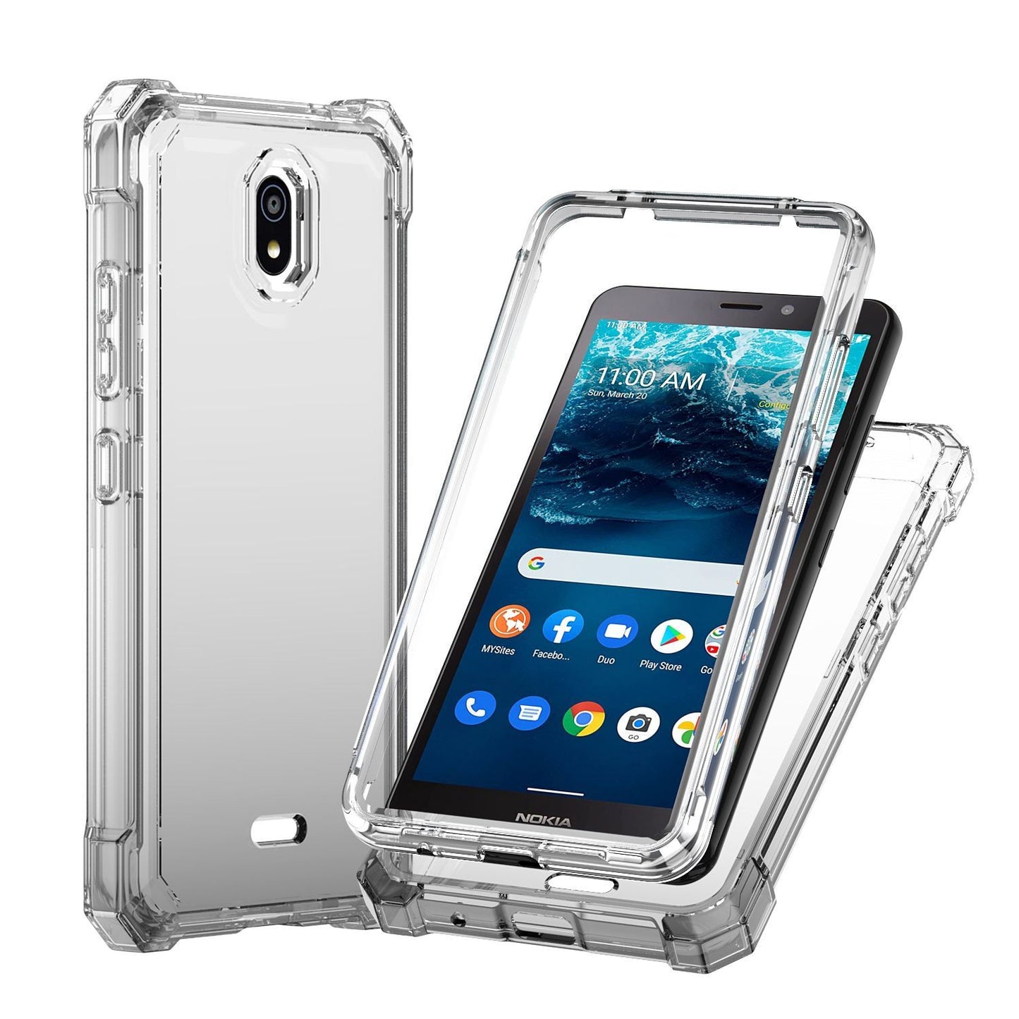 For Nokia C200 Clear Gradient Hybrid Thick Guard Shockproof Dual Layer Hard PC + TPU Bumper Frame Armor  Phone Case Cover