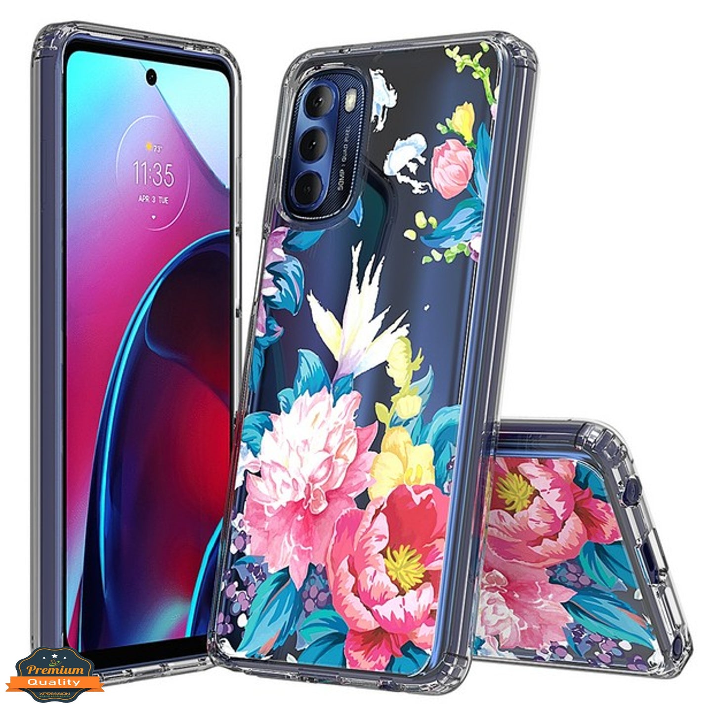 For TCL 20 XE Floral Patterns Design Transparent Silicone Shock Absorption Bumper Hybrid Slim Hard PC Back  Phone Case Cover