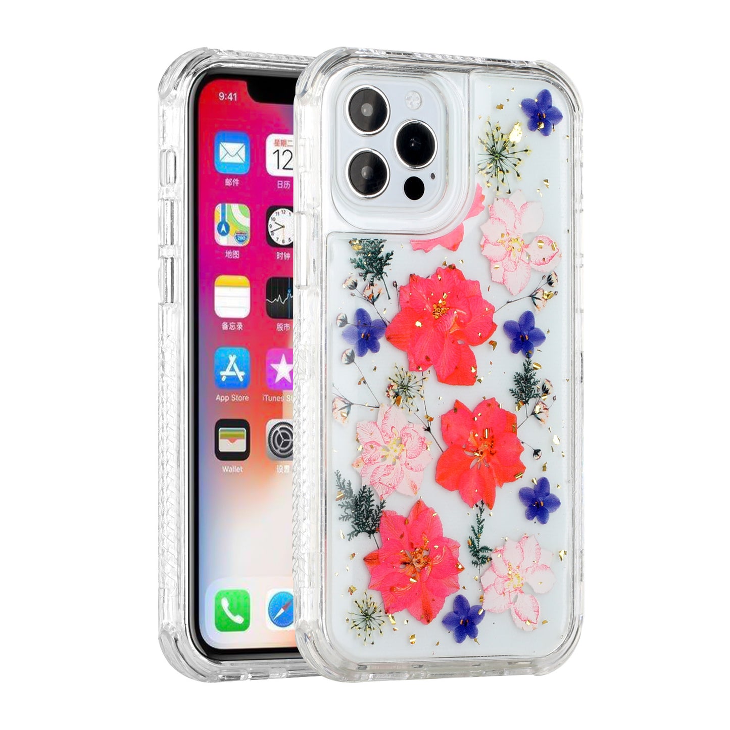 For Apple iPhone 11 (6.1") Sparkle Glitter Floral Epoxy Design Shockproof Hybrid Fashion Bling Rubber TPU  Phone Case Cover