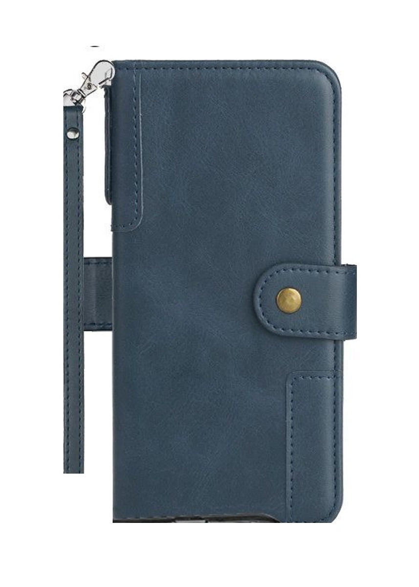 For Apple iPhone 8 Plus/7 Plus/6 6S Plus Wallet Case with Credit Card Holder, PU Leather Flip Pouch Kickstand & Strap Blue Phone Case Cover