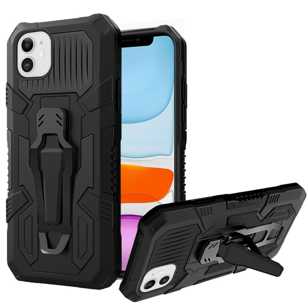 For Apple iPhone 13 Pro Max (6.7") Rugged Heavy Duty Dual Layers Hybrid Shockproof Protective with Metal Clip Holder & Kickstand  Phone Case Cover