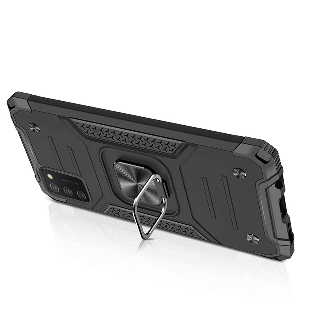 For Samsung Galaxy A02s Armor Hybrid with Ring Holder Kickstand Shockproof Heavy-Duty Durable Rugged Dual Layer  Phone Case Cover