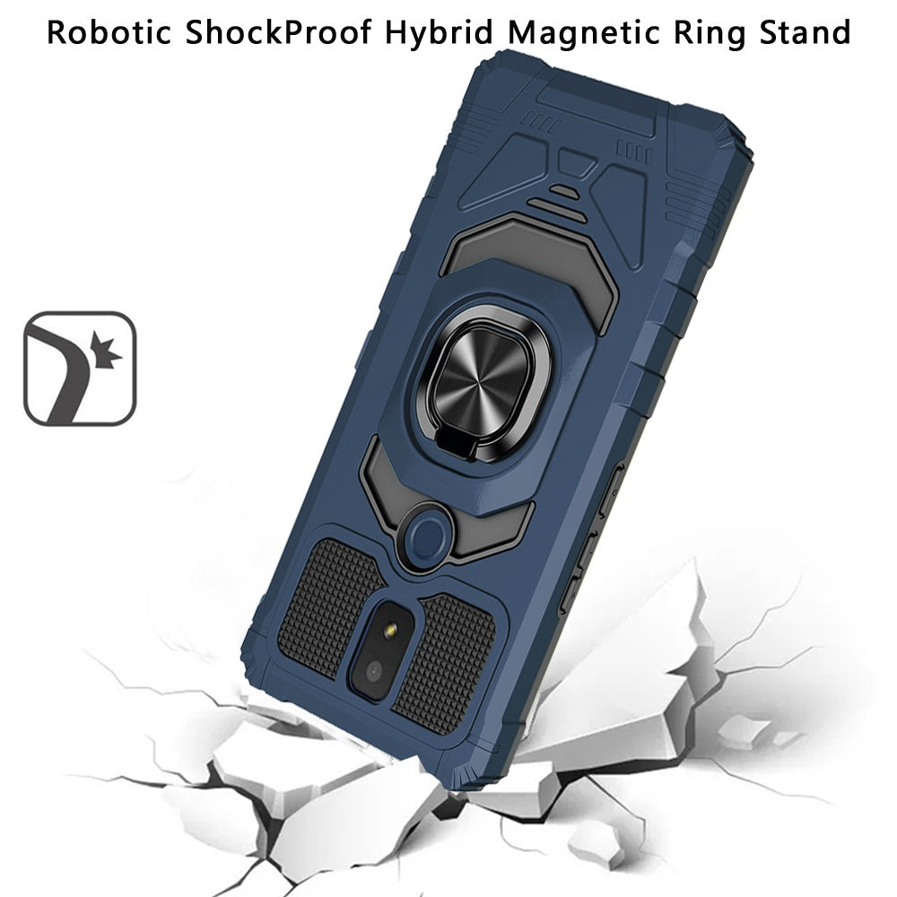 For Cricket Icon 3 Hybrid Dual Layer with Rotate Magnetic Ring Stand Holder Kickstand, Rugged Shockproof Anti-Scratch Protective  Phone Case Cover