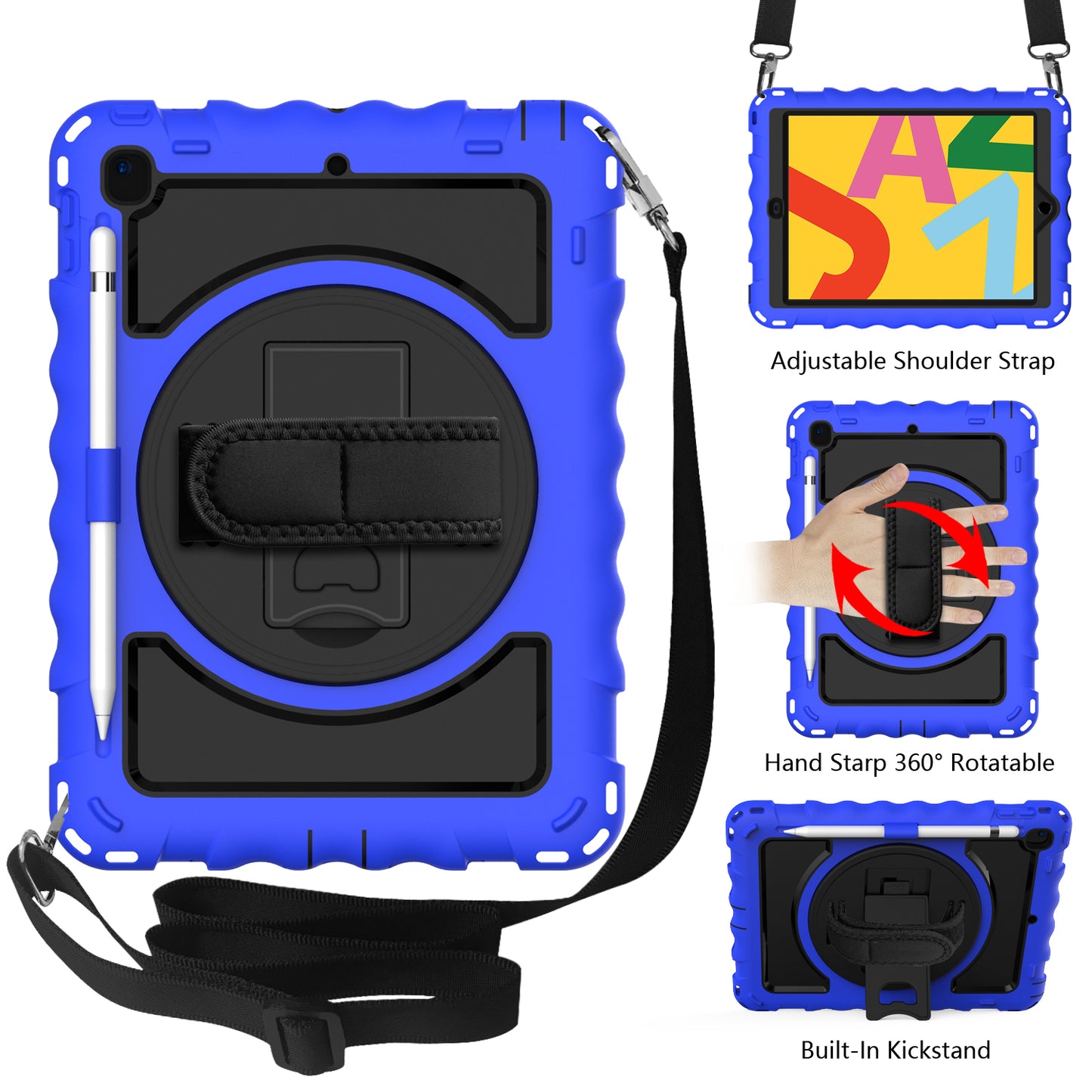 Case for Apple iPad Air 4 / iPad Air 5 / iPad Pro (11 inch) Hybrid 3in1 Armor Rugged with Built-in Kickstand 360° Rotatable Stand & Shoulder Hand Strap Corner Shockproof Blue Tablet Cover