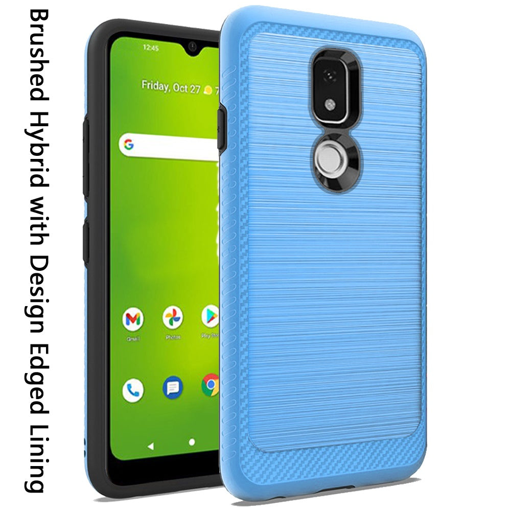 For Cricket Icon 3 (2021) Slim Protective Hybrid TPU 2-Piece Bumper Shockproof with Brushed Metal Texture Carbon Fiber Hard PC Back  Phone Case Cover