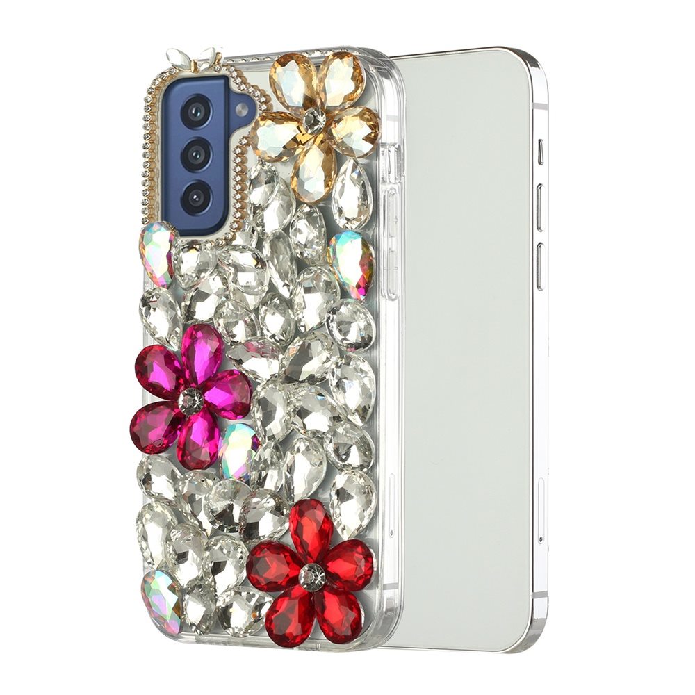 For Samsung Galaxy S21 Luxury Bling Clear Crystal 3D Full Diamonds Luxury Sparkle Rhinestone Hybrid Protective Gold/ Pink/ Red Phone Case Cover