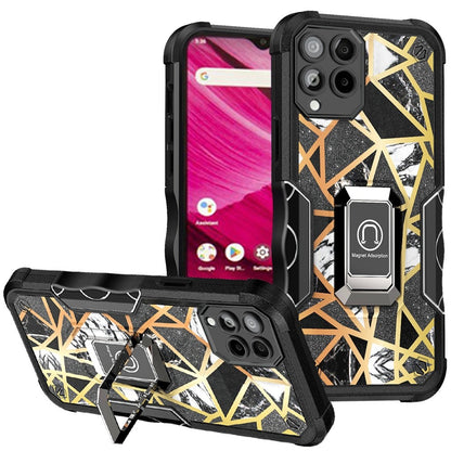 For T-Mobile Revvl 6 Pro 5G /Revvl 6 5G Marble IMD Design Hybrid with Magnetic Ring Stand Kickstand Heavy Duty  Phone Case Cover