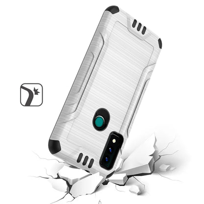 For AT&T Maestro 3 Hybrid Dual Layer Slim Defender Armor Tuff Metallic Brush Texture Shockproof Hard PC + TPU Rubber  Phone Case Cover