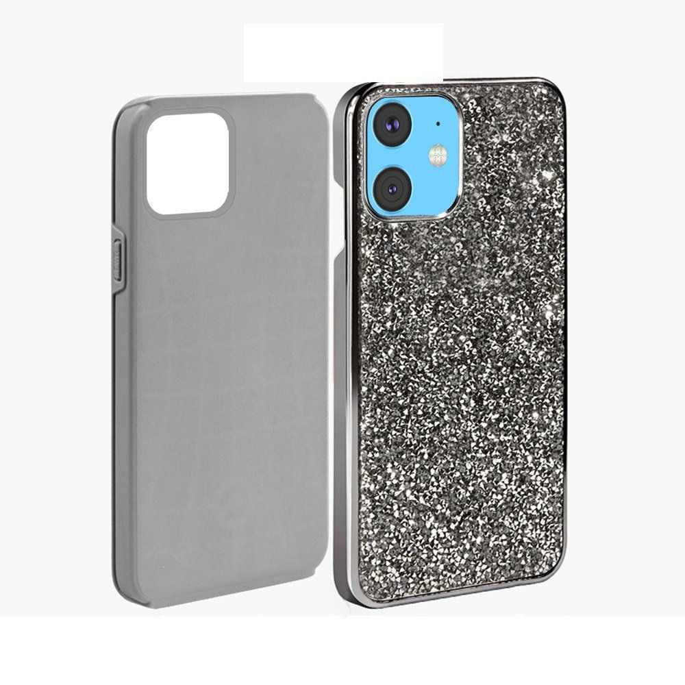 For Apple iPhone 11 (6.1") Bling Rhinestone Diamond Shiny Glitter Hybrid Dual Layer Defender Rugged Shell Hard PC TPU Rubber Black Phone Case Cover