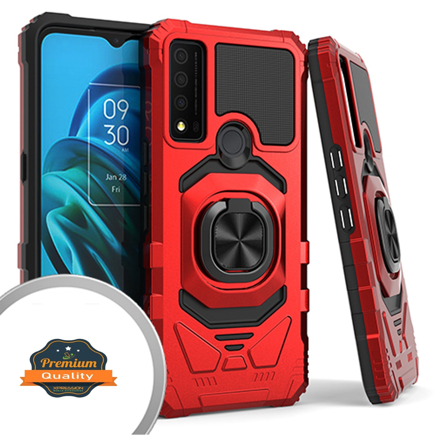 For TCL 30 XE 5G Armor Hybrid Stand Ring Hard TPU Rugged Full-Body Protective [Military-Grade] Magnetic Car Ring Holder  Phone Case Cover