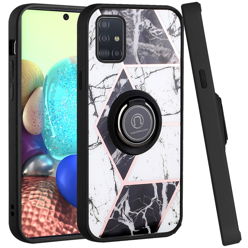 For Samsung Galaxy A71 5G Unique Marble Design with Magnetic Ring Kickstand Holder Hybrid TPU Hard Shockproof Armor  Phone Case Cover