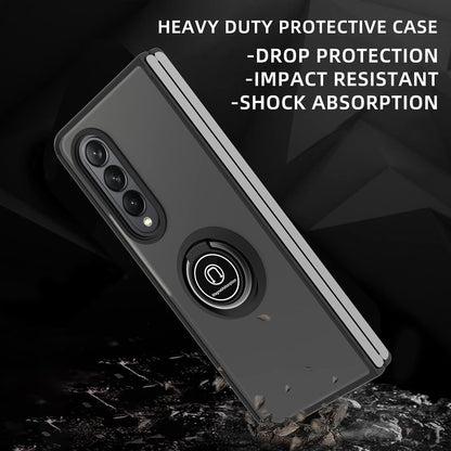 For Samsung Galaxy Z Fold 4 5G Finger Ring Stand Holder Kickstand Hybrid Frosted Matte TPU Hard PC Shock-Absorption  Phone Case Cover