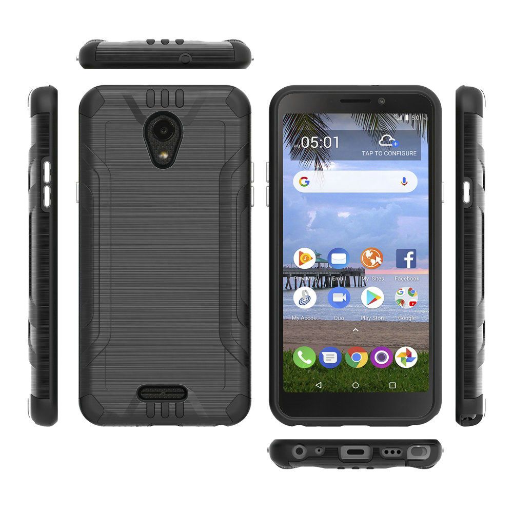 For Alcatel Insight Hybrid Dual Layer Slim Defender Armor Tuff Metallic Brush Texture Finishing Shockproof Hard PC + TPU Rubber  Phone Case Cover