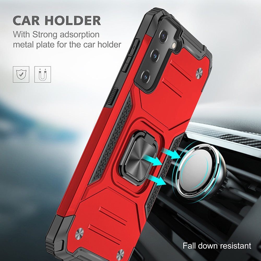 For Samsung Galaxy S20 Armor Hybrid with Ring Stand Holder Kickstand Shockproof Heavy-Duty Durable Rugged 2in1 Red Phone Case Cover