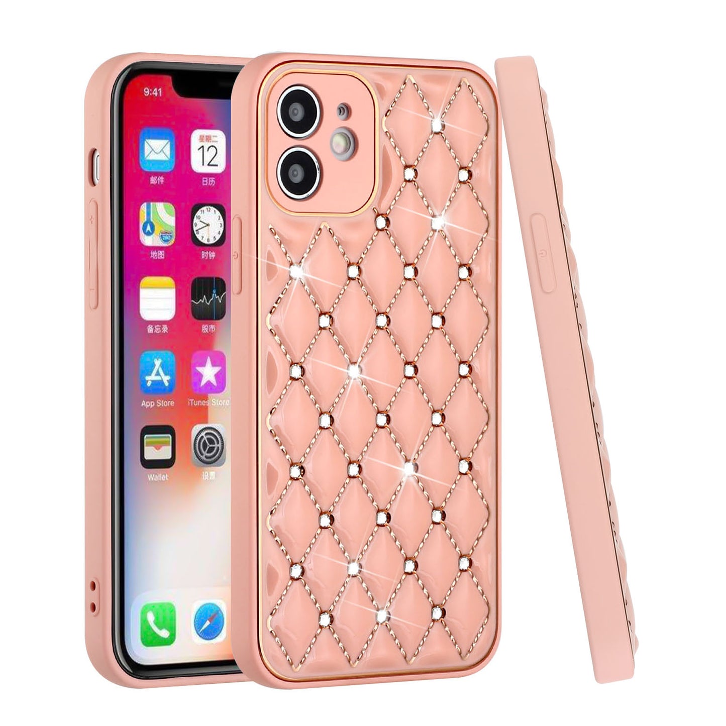 For Apple iPhone 11/12/13 Pro Max Diamonds Rhinestone Thick TPU Shiny Bling Glitter Protective Hybrid Rubber Frame  Phone Case Cover