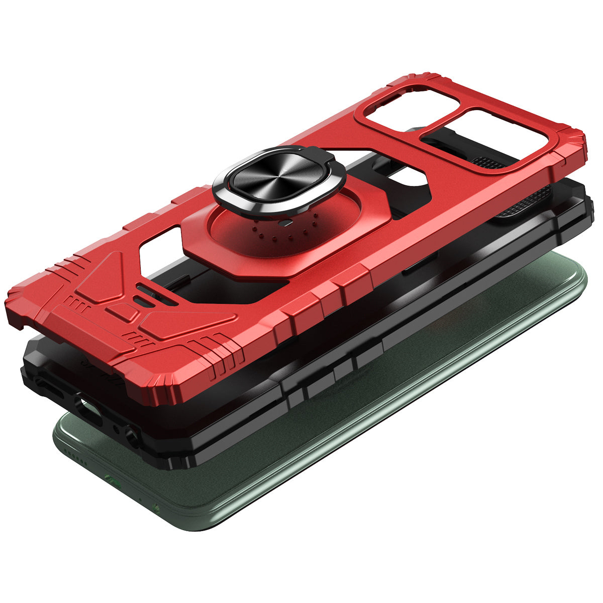 For Motorola Edge+ 2022 /Edge Plus Hybrid 2in1 with Rotate Magnetic Ring Stand Kickstand, Rugged Shockproof Protective Red Phone Case Cover