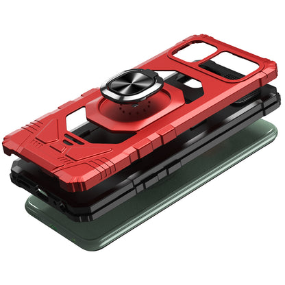 For Motorola Edge+ 2022 /Edge Plus Hybrid 2in1 with Rotate Magnetic Ring Stand Kickstand, Rugged Shockproof Protective Red Phone Case Cover