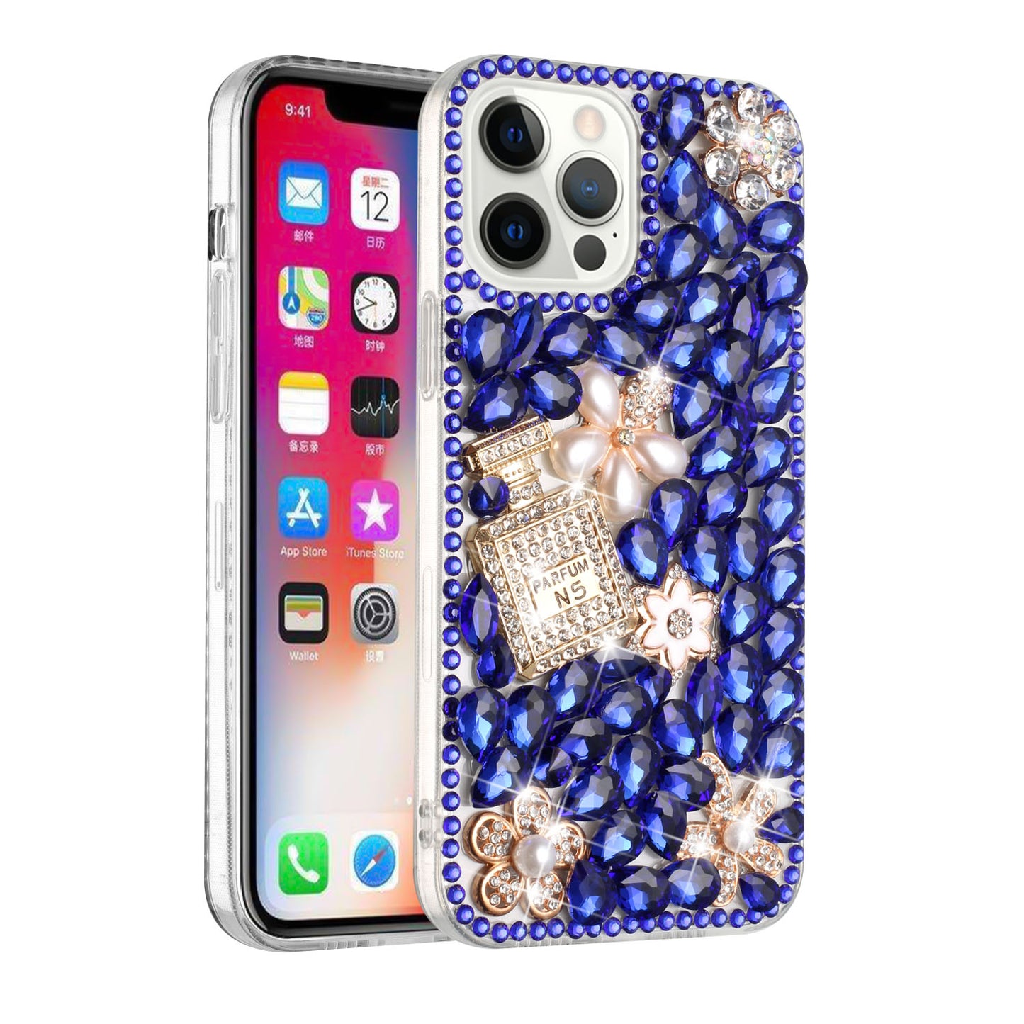 For Apple iPhone 13 Pro Max 6.7" Bling Crystal 3D Full Diamonds Luxury Sparkle Rhinestone Hybrid Protective  Phone Case Cover