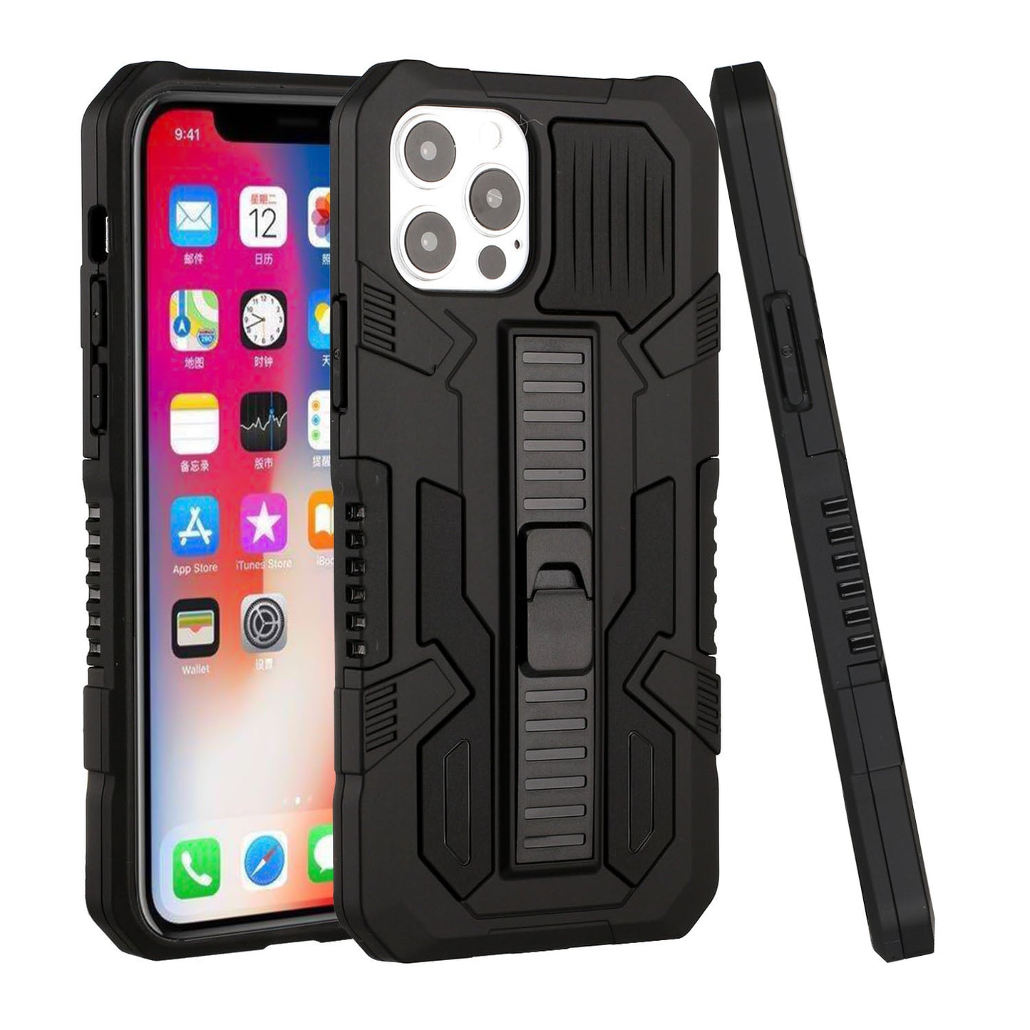 For Apple iPhone 13 Pro Max (6.7") Hybrid Tough Rugged [Shockproof] Dual Layer Protective with Kickstand Military Grade Hard PC + TPU  Phone Case Cover