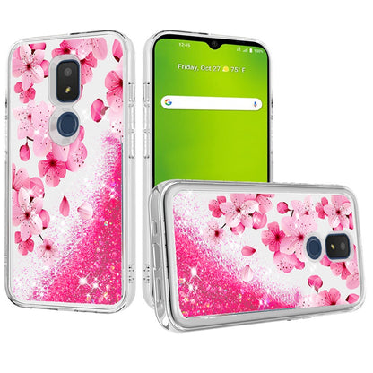 For Apple iPhone 11 (6.1") Floral Design Quicksand Water Flowing Liquid Floating Sparkle Glitter Bling Hybrid  Phone Case Cover